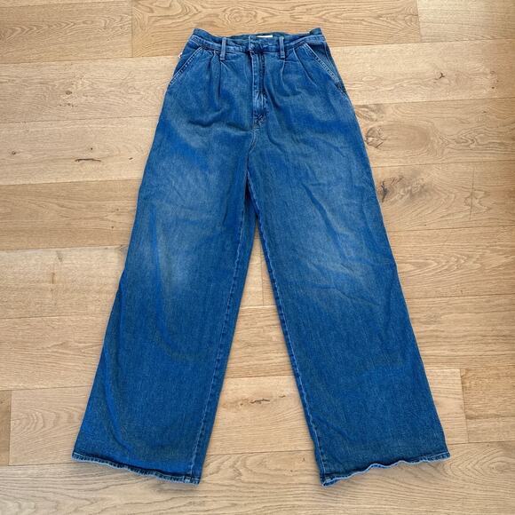 Mother x Clare V. Wide Leg jeans Pleated Belle Prep Heel Size 29 Playing in Blue - Picture 1 of 9